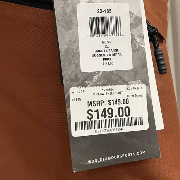 NWT Pulse Men's Flow Shell Snow Pants in Brown and Black Size XL
